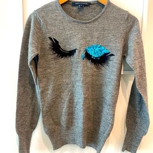 French Connection Grey Winking Eye Embroidered & Sequined Jumper